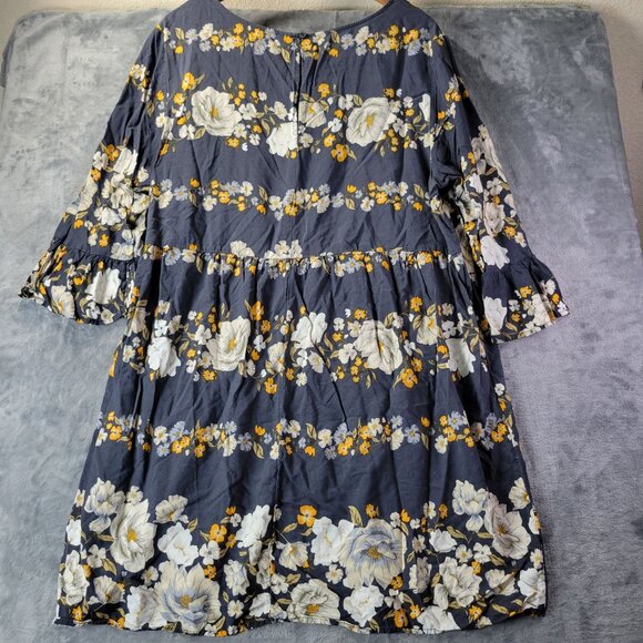 Old Navy Womens XXL Navy Floral Shift Dress 3/4 Sleeve Casual Spring Boho Vibe - Picture 7 of 8